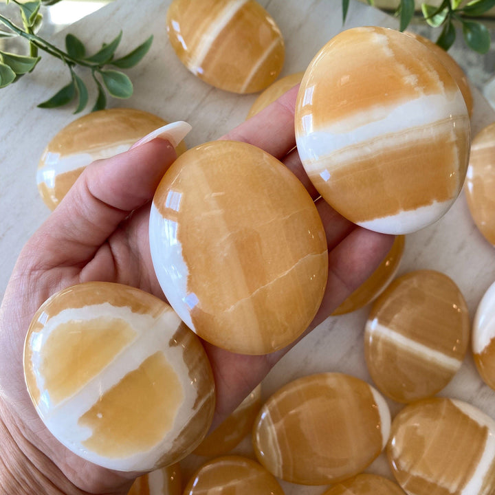 Sherbert SHINY Orange Calcite Palm Stone