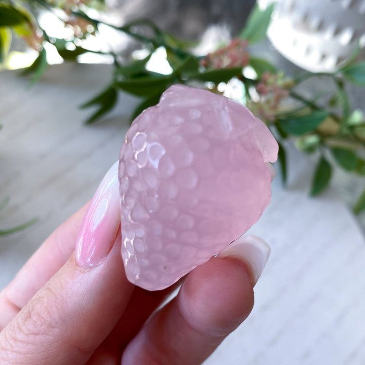 Rose Quartz Strawberry Carving