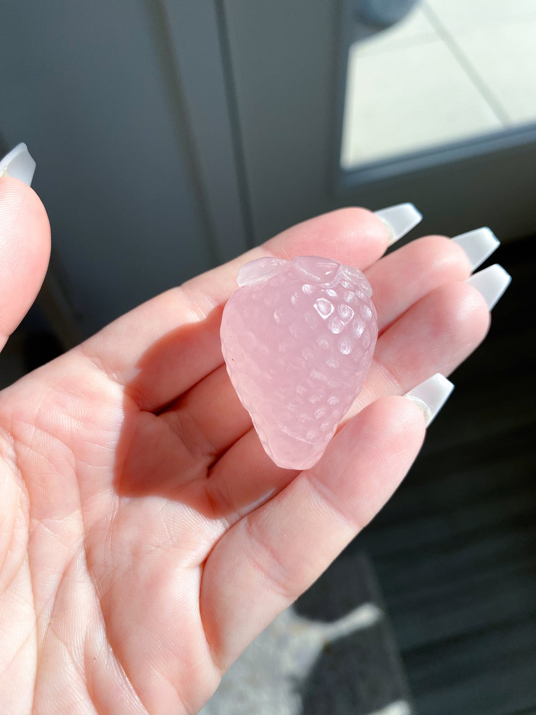 Rose Quartz Strawberry Carving