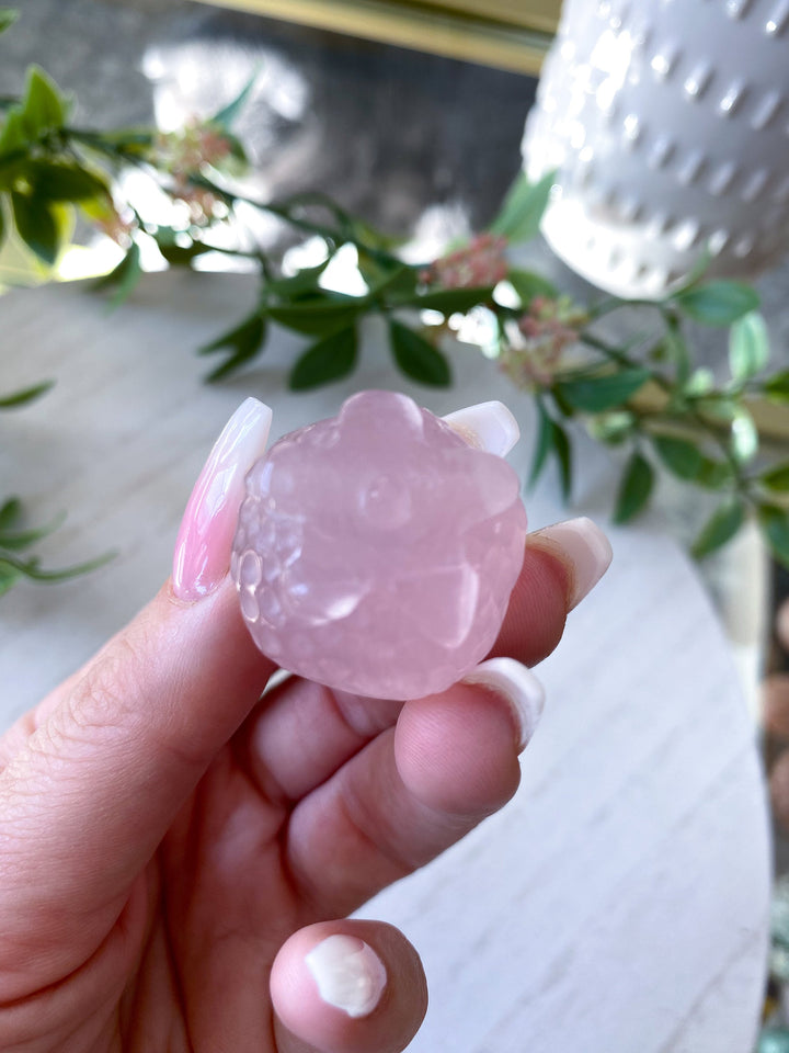 Rose Quartz Strawberry Carving