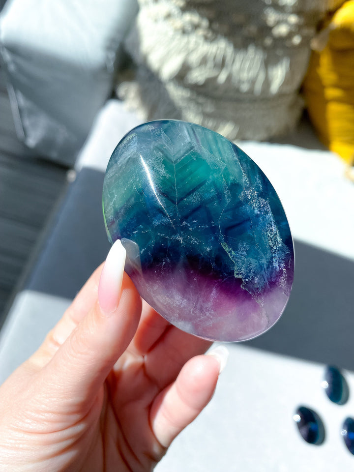 Deep, Rich Rainbow Fluorite Palm - Green, Blue, Purple - Get this EXACT Stone - Protection - Aura Cleanse - Communication - Visions