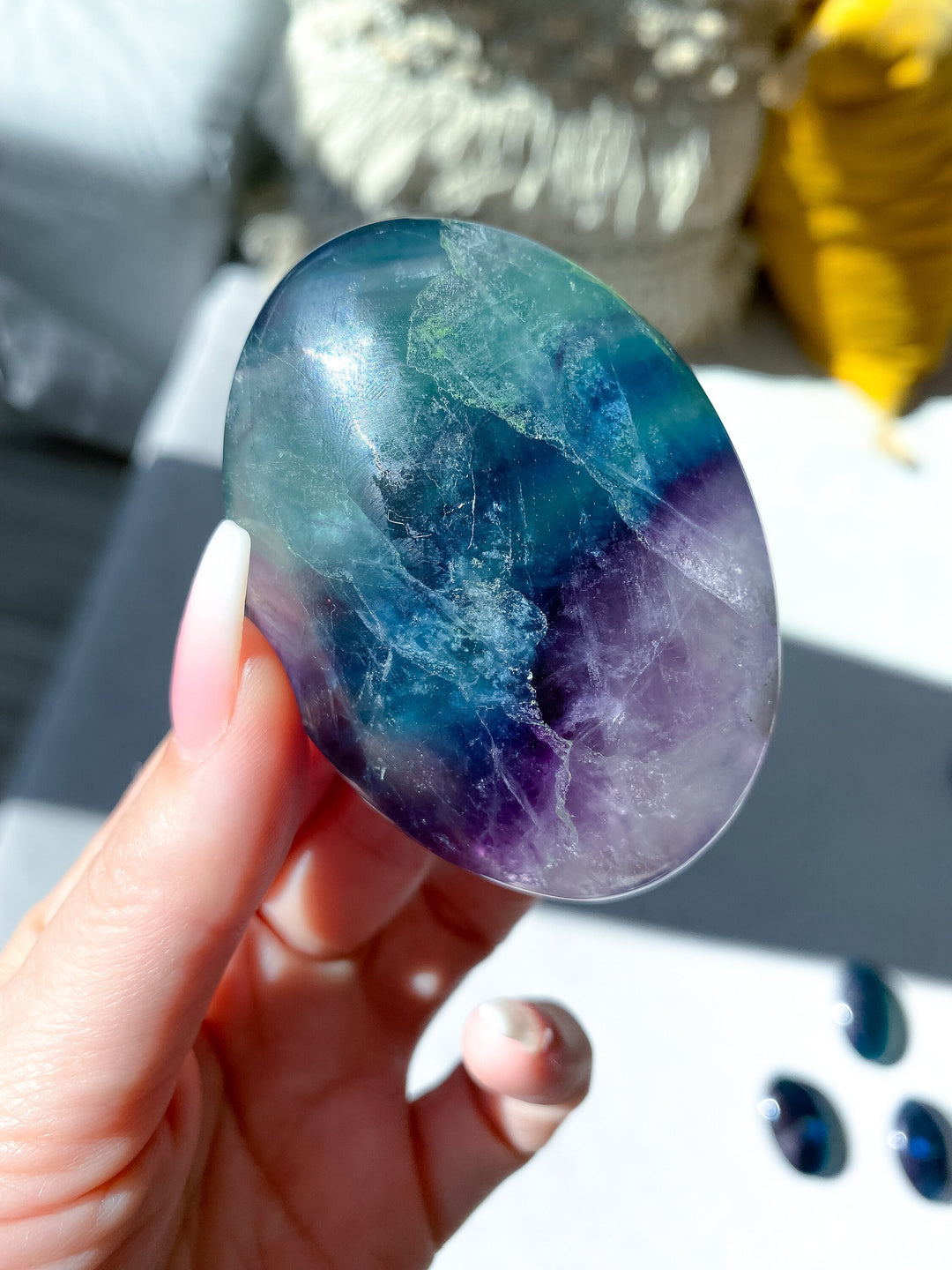 Deep, Rich Rainbow Fluorite Palm - Green, Blue, Purple - Get this EXACT Stone - Protection - Aura Cleanse - Communication - Visions