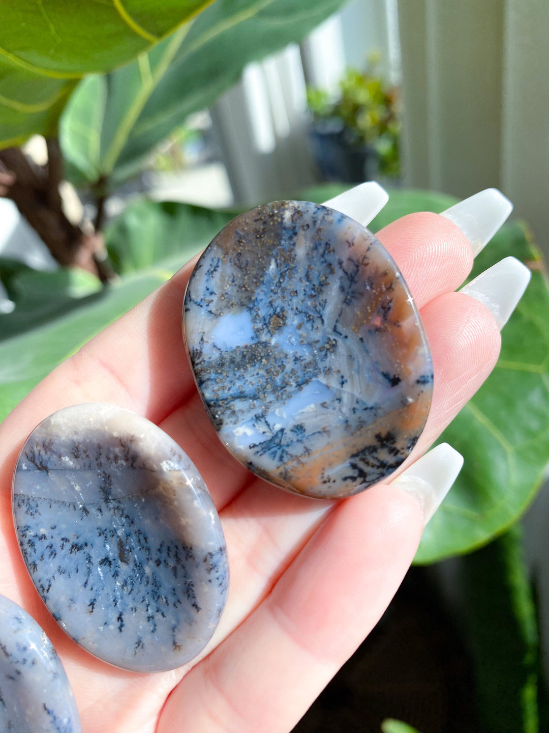 Moody, Grey Dendritic Agate Worry Stone