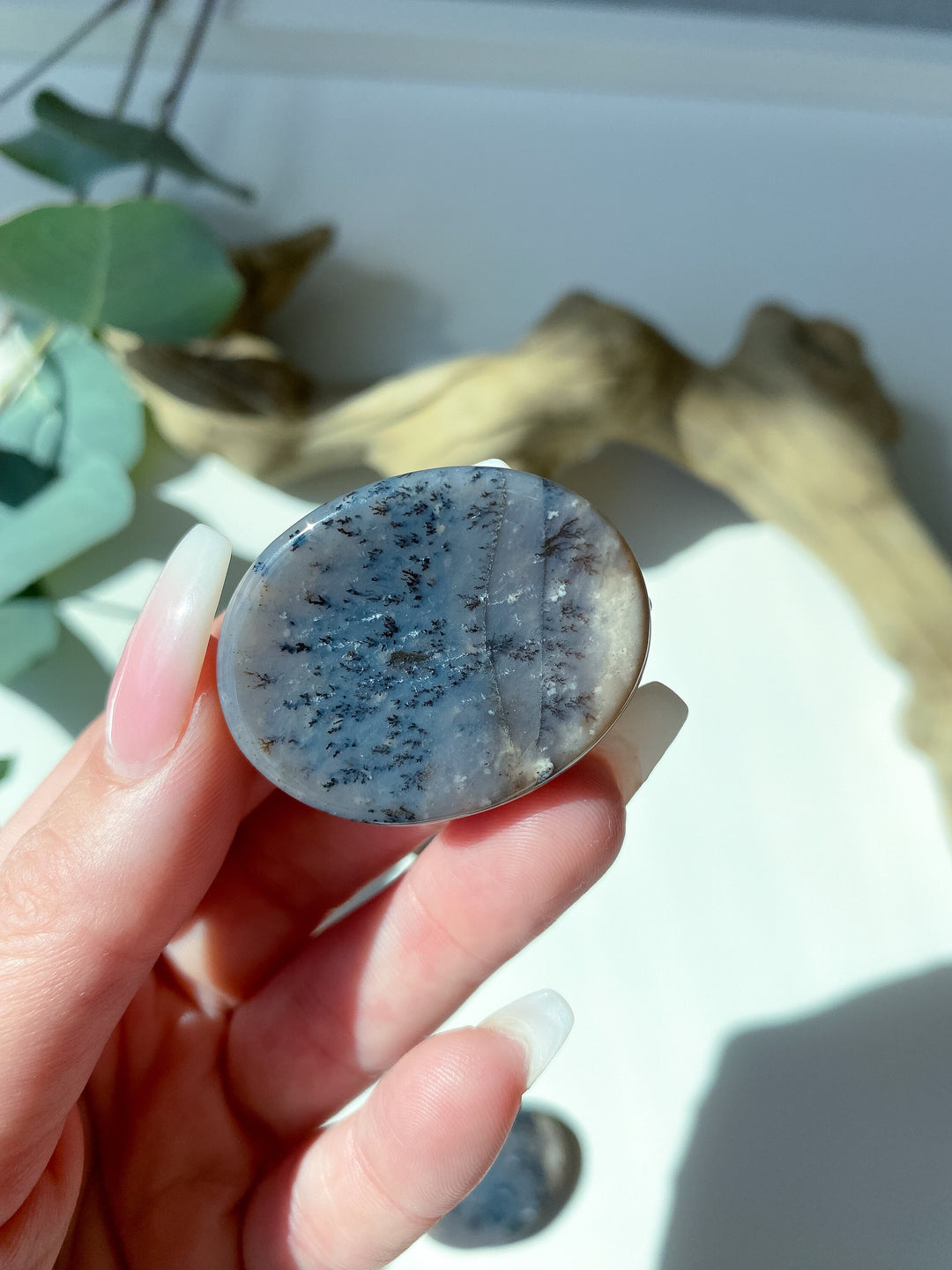 Moody, Grey Dendritic Agate Worry Stone