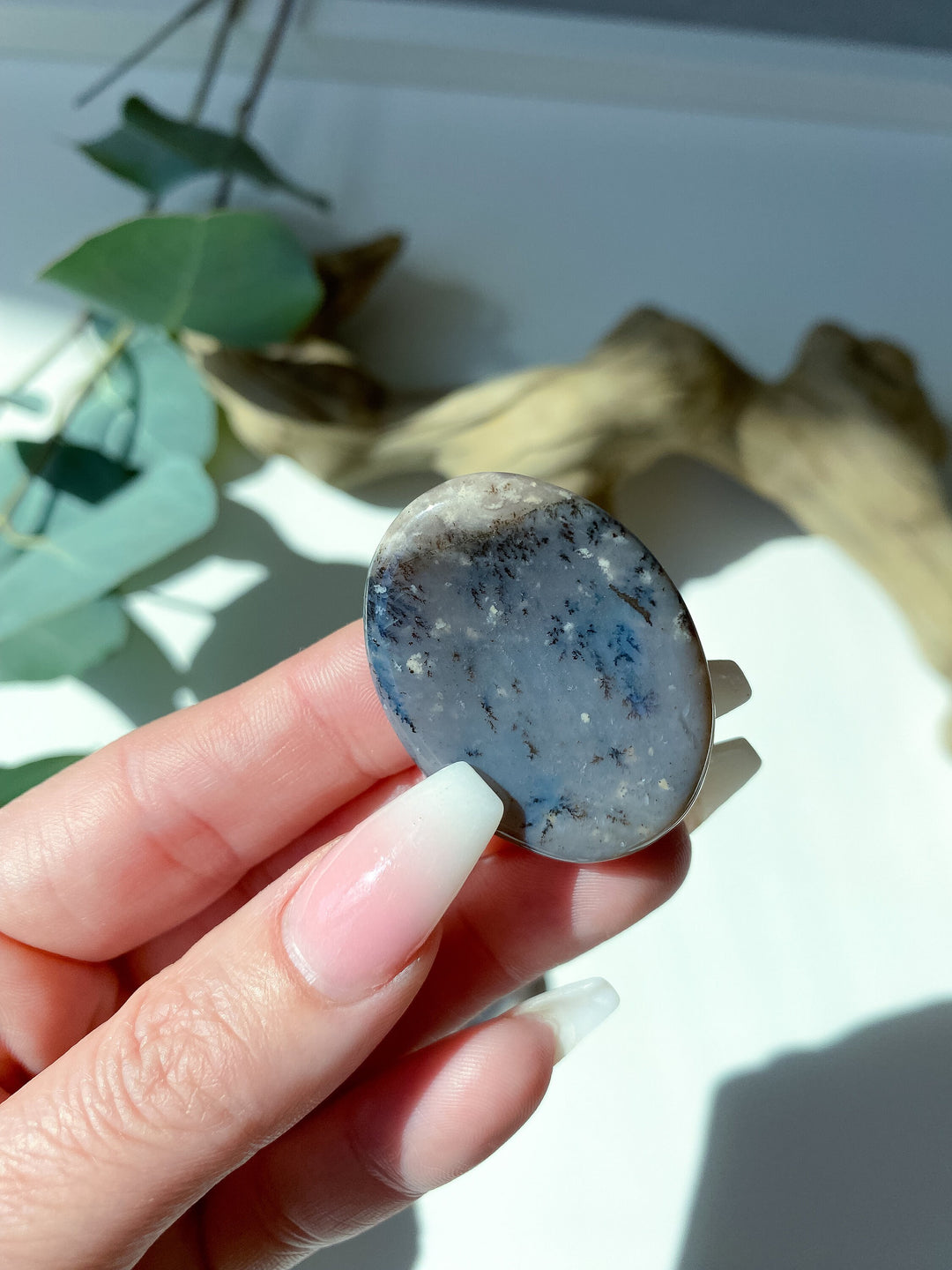 Moody, Grey Dendritic Agate Worry Stone