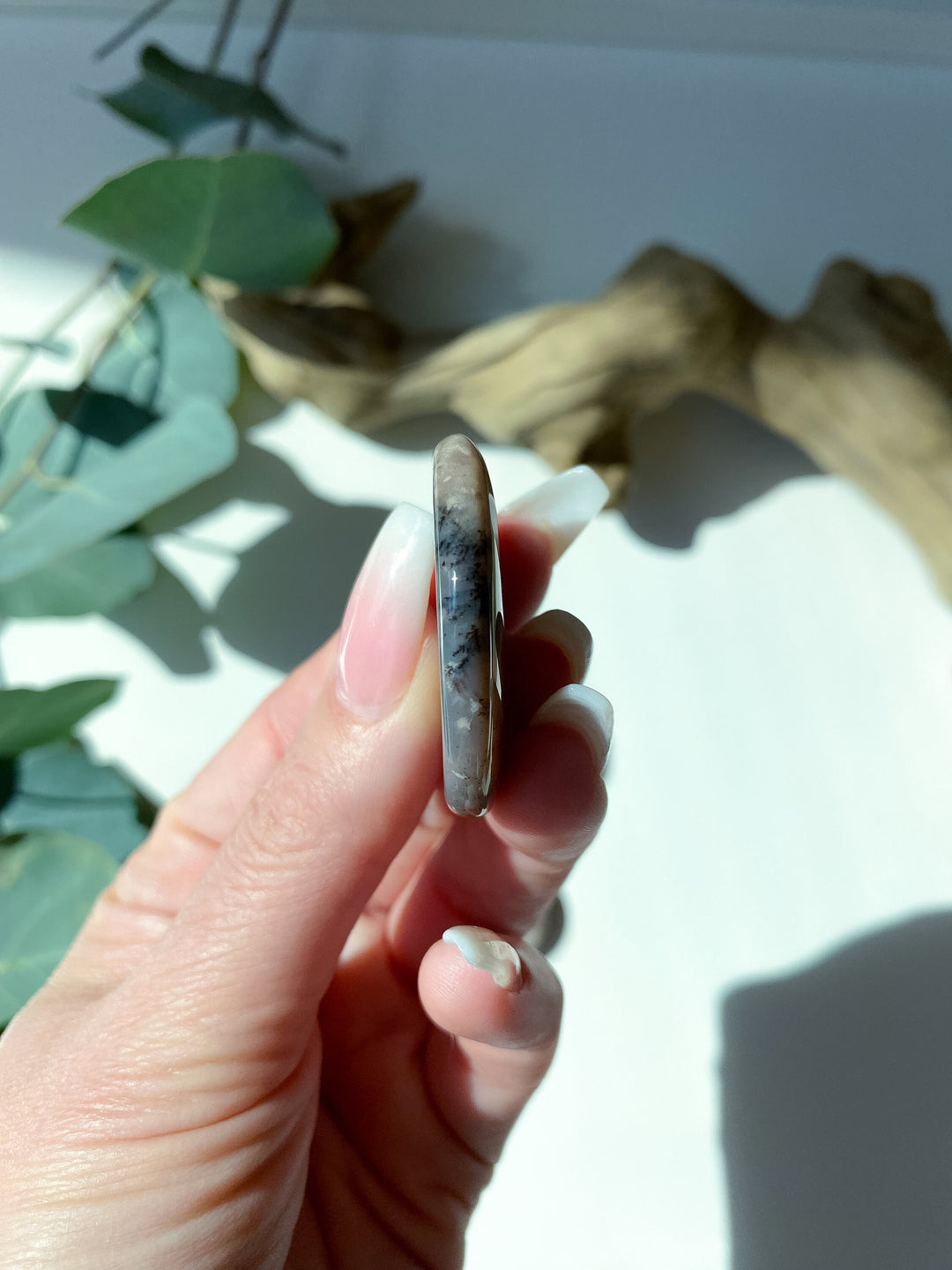 Moody, Grey Dendritic Agate Worry Stone