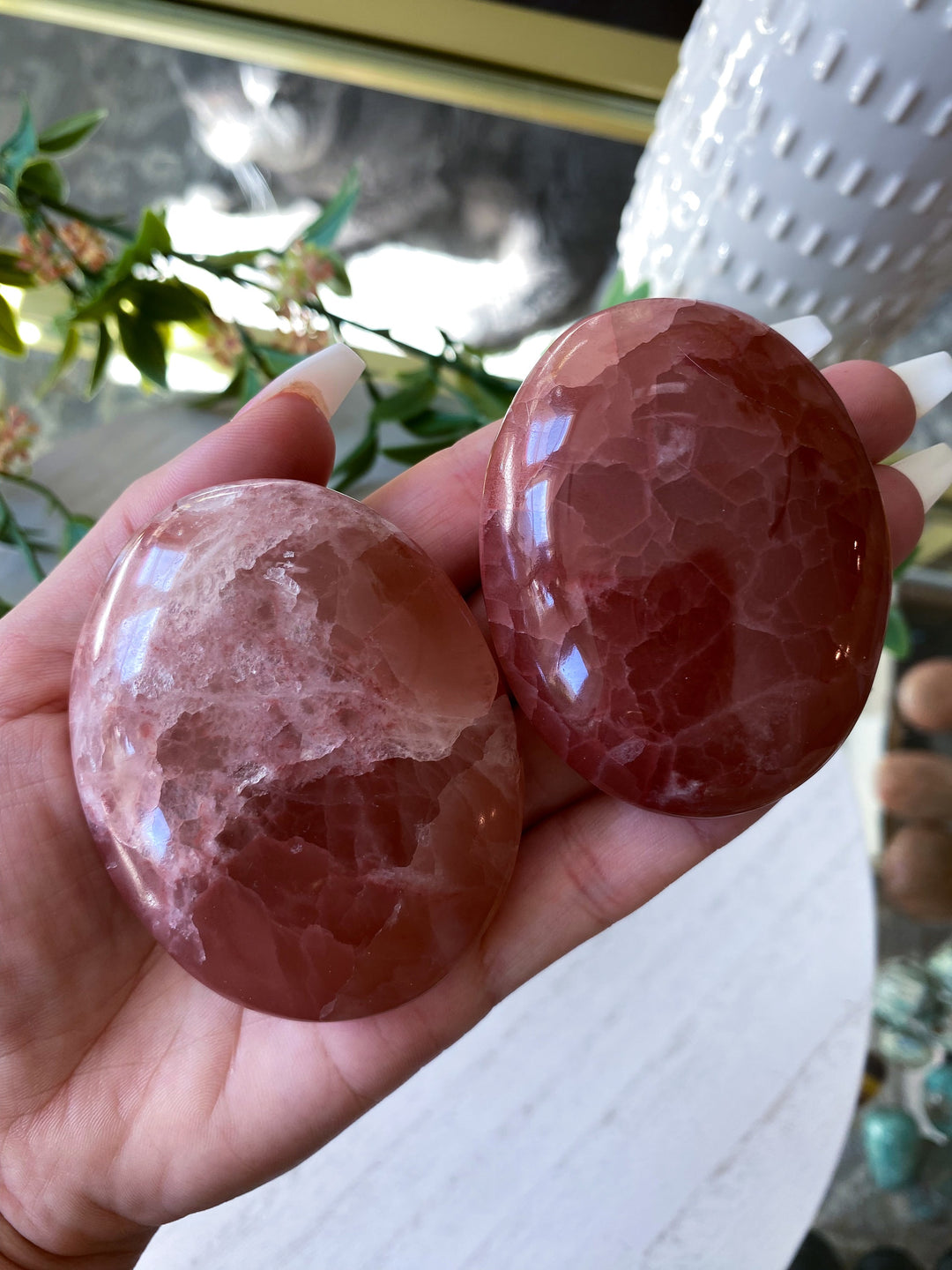 Rose Pink Calcite Palm Stone