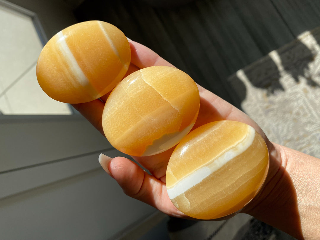 Sherbert SHINY Orange Calcite Palm Stone