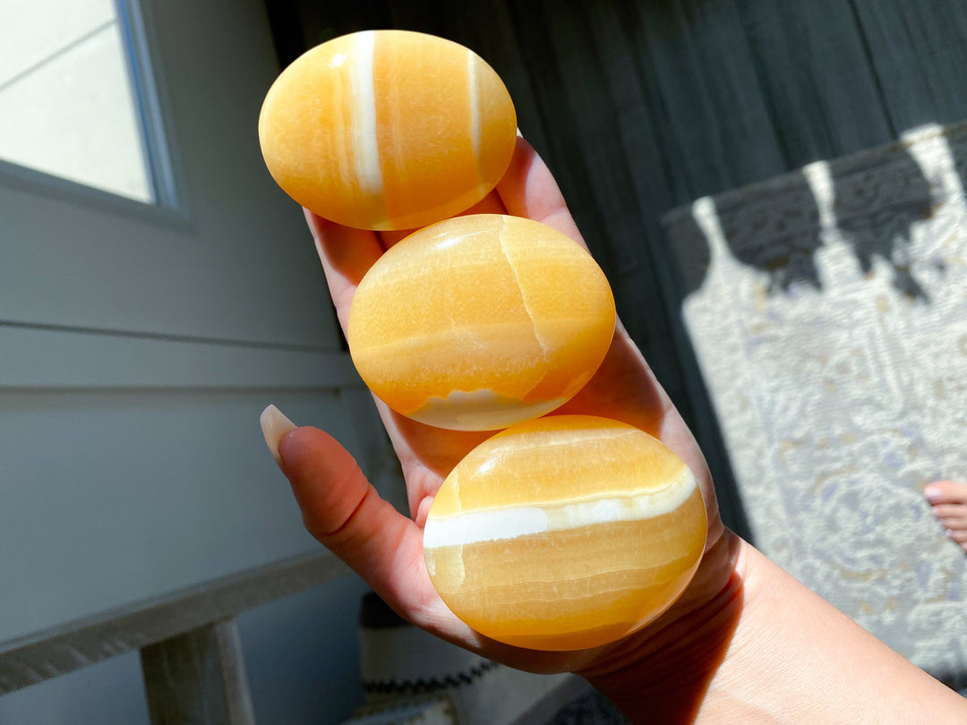 Sherbert SHINY Orange Calcite Palm Stone