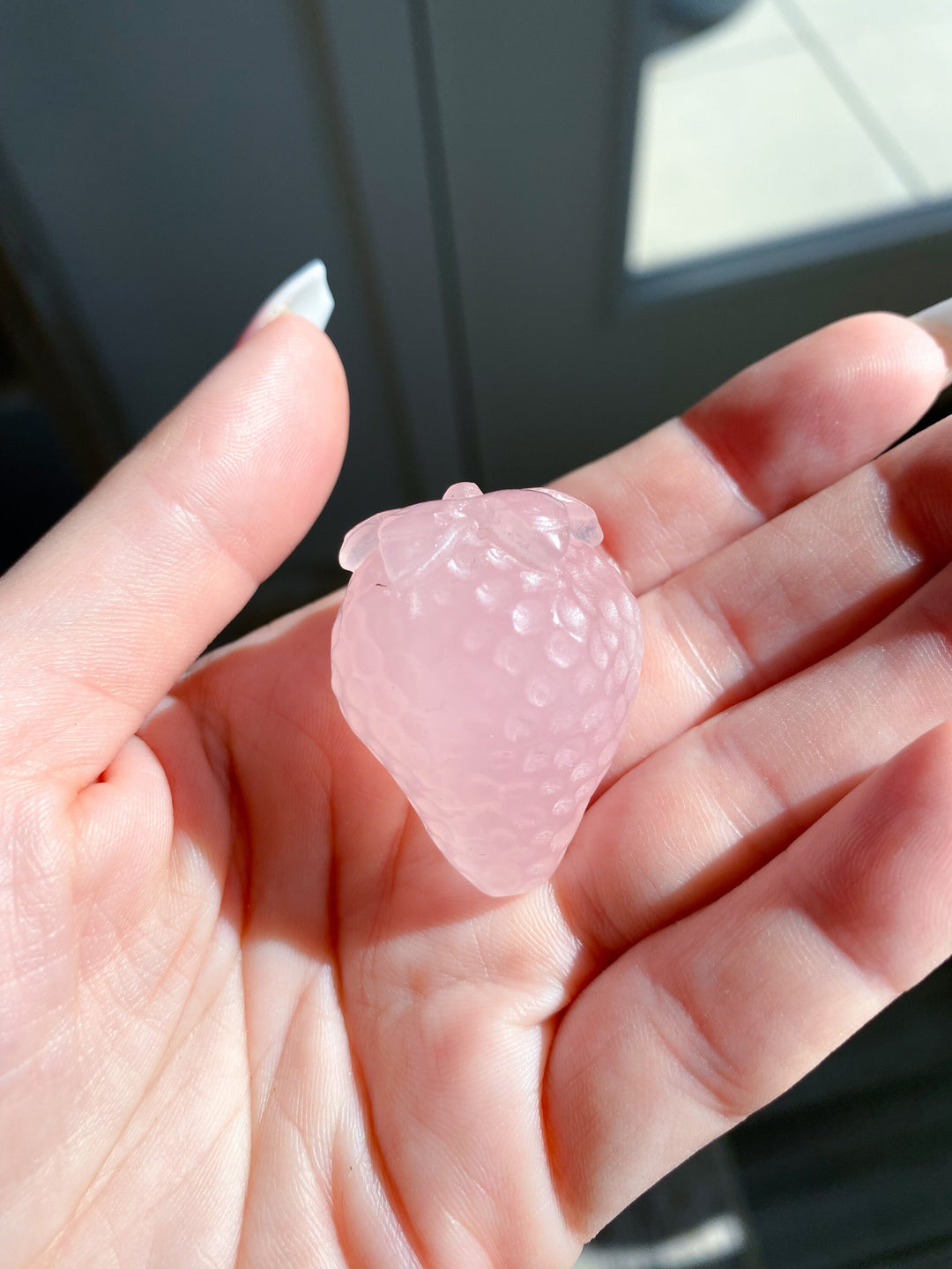 Rose Quartz Strawberry Carving