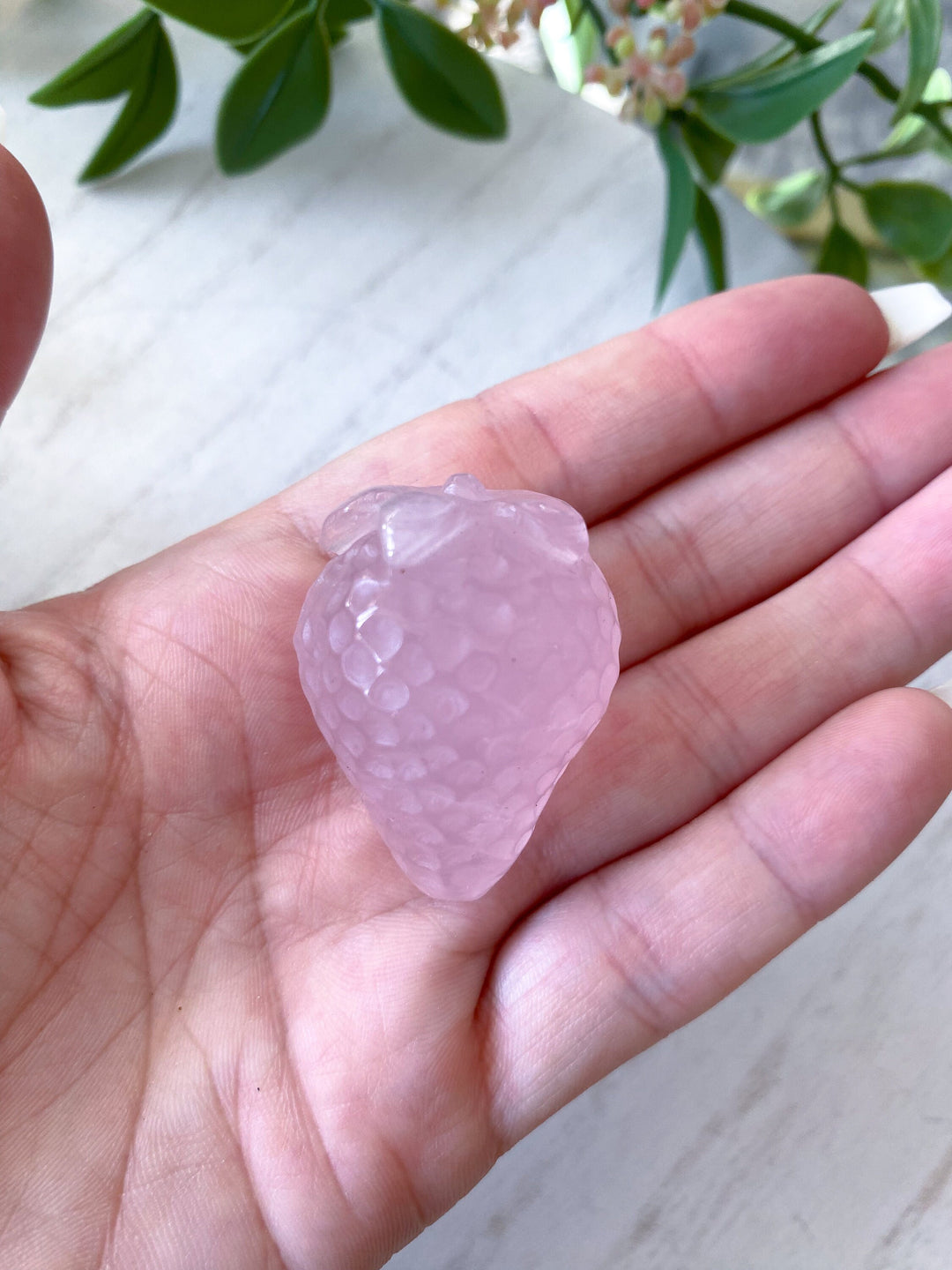 Rose Quartz Strawberry Carving