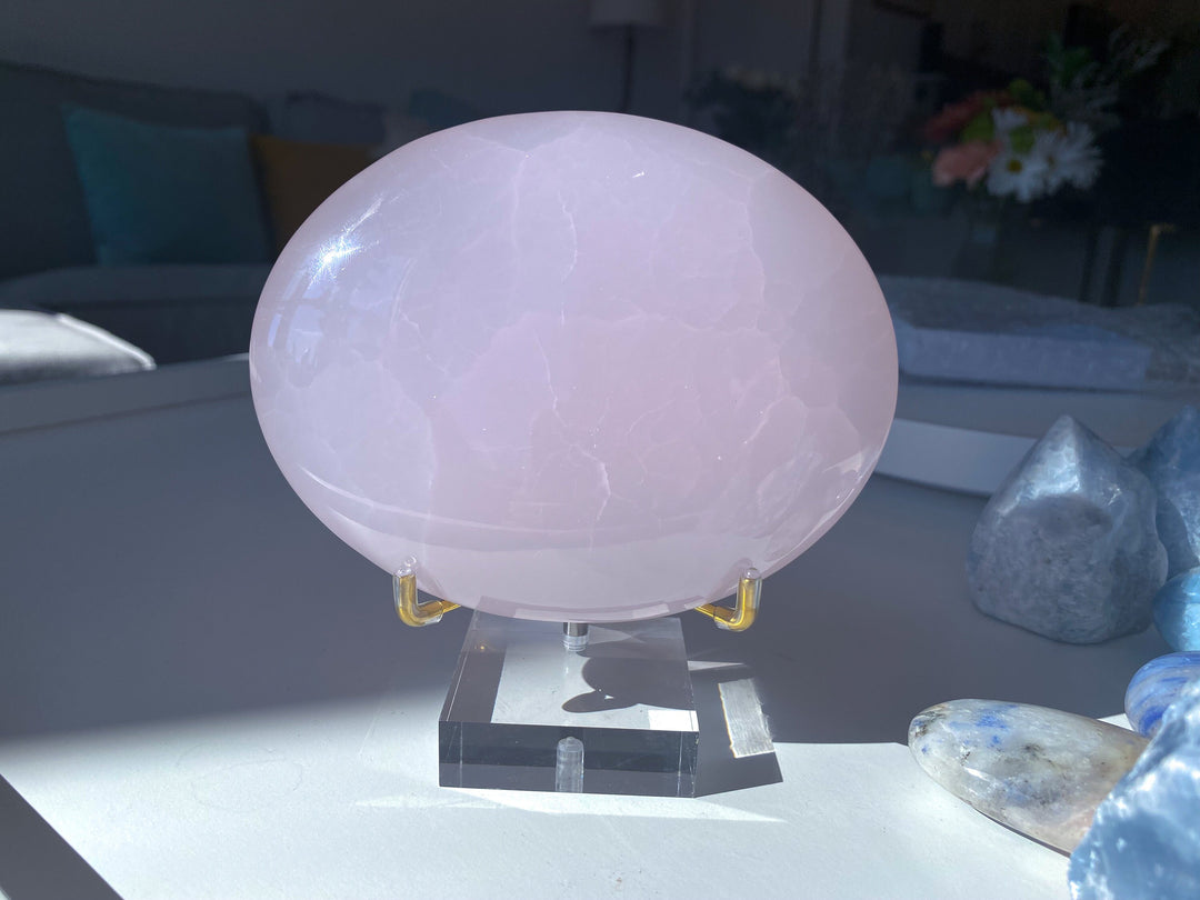 XL Pink Calcite Palm Stone - Divine Love - Forgiveness - Heart Chakra - Peace - Empathy