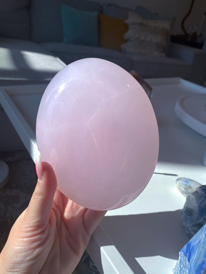 XL Pink Calcite Palm Stone - Divine Love - Forgiveness - Heart Chakra - Peace - Empathy
