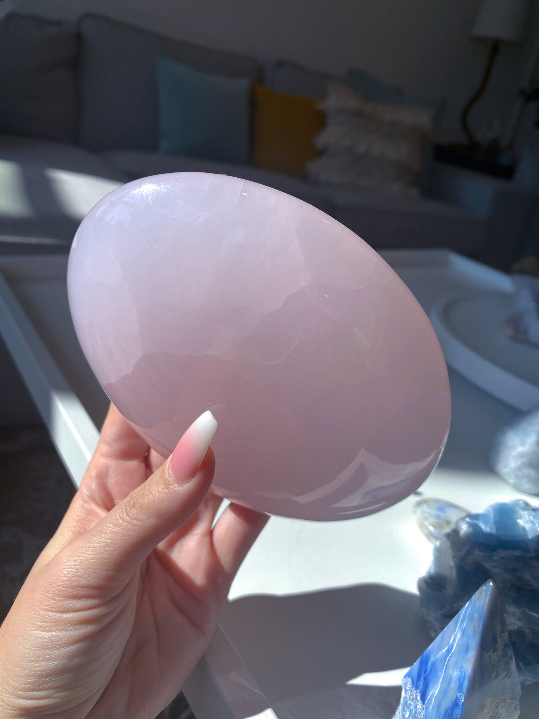 XL Pink Calcite Palm Stone - Divine Love - Forgiveness - Heart Chakra - Peace - Empathy