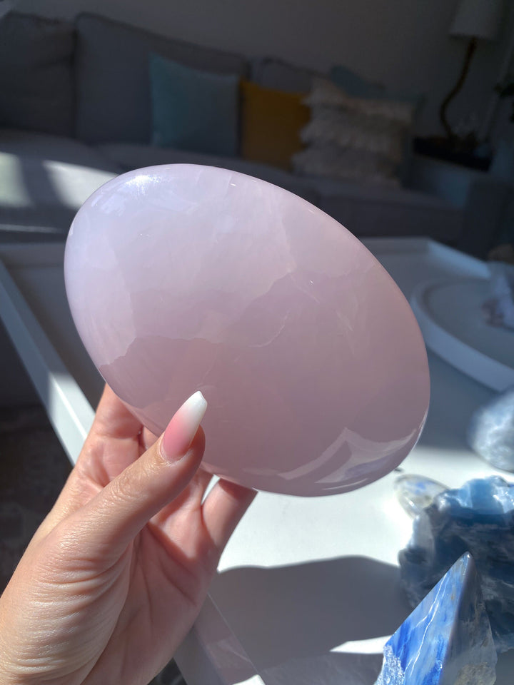 XL Pink Calcite Palm Stone - Divine Love - Forgiveness - Heart Chakra - Peace - Empathy