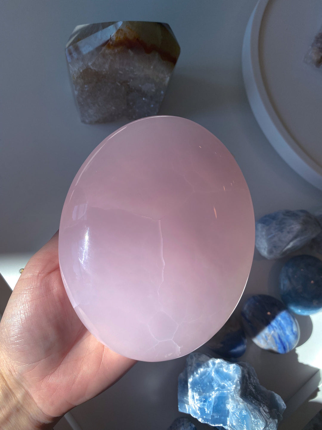 XL Pink Calcite Palm Stone - Divine Love - Forgiveness - Heart Chakra - Peace - Empathy