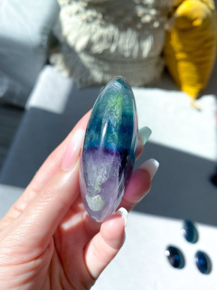 Deep, Rich Rainbow Fluorite Palm - Green, Blue, Purple - Get this EXACT Stone - Protection - Aura Cleanse - Communication - Visions