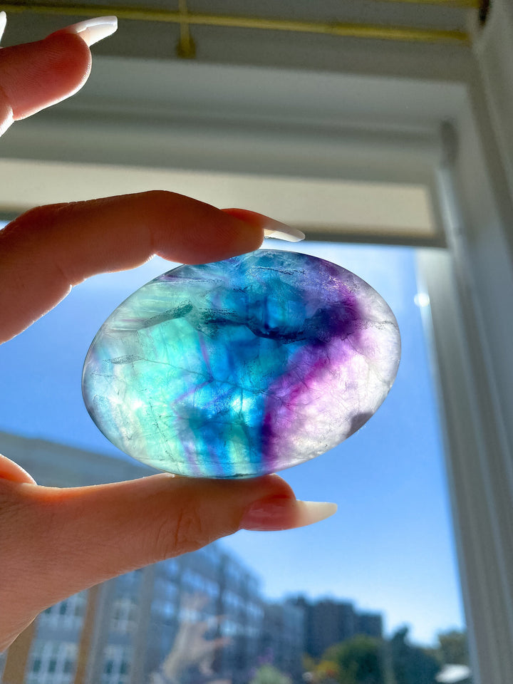 Deep, Rich Rainbow Fluorite Palm - Green, Blue, Purple - Get this EXACT Stone - Protection - Aura Cleanse - Communication - Visions