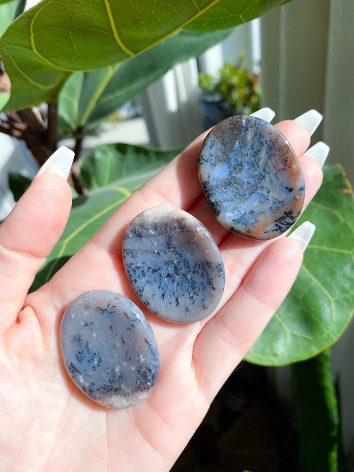 Moody, Grey Dendritic Agate Worry Stone