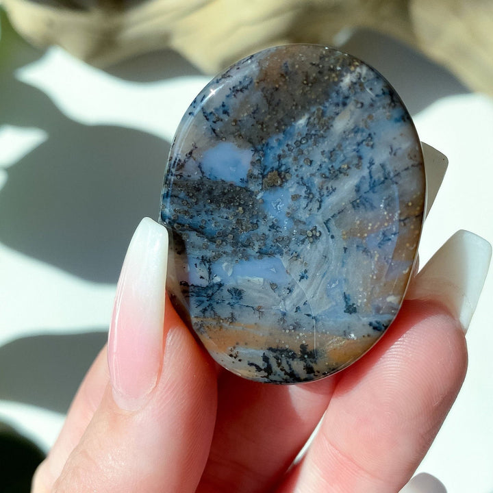 Moody, Grey Dendritic Agate Worry Stone