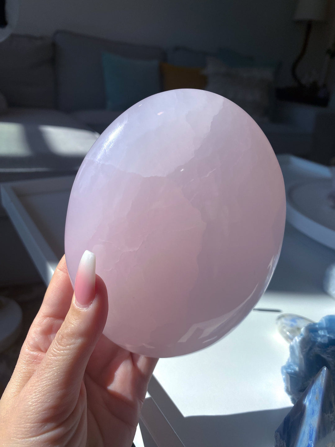 XL Pink Calcite Palm Stone - Divine Love - Forgiveness - Heart Chakra - Peace - Empathy