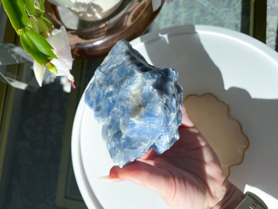 Blue Calcite Gummy 3" Chunk Raw Calcite - Get Exact Piece - Anxiety Relief - Clear Negative Energy - Communication - Calm- Throat Chakra