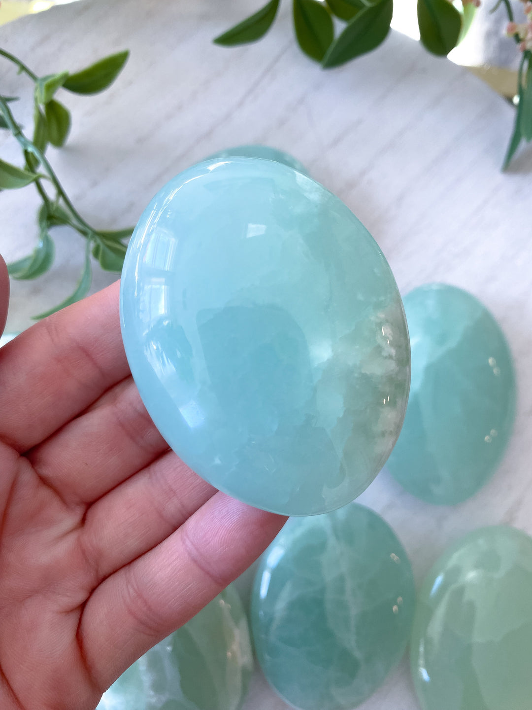 Pistachio Sea Green Calcite Palm Stone