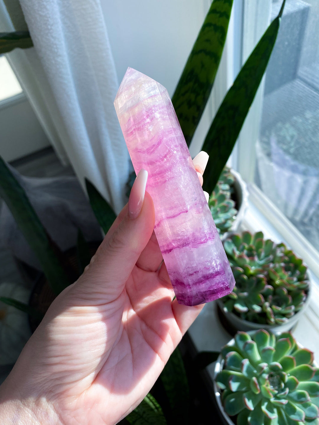 Large 4" Purple Fluorite Tower Point - Get Exact item - Balance - Intellect - Protection - Aura Cleanse - Communication - Visions