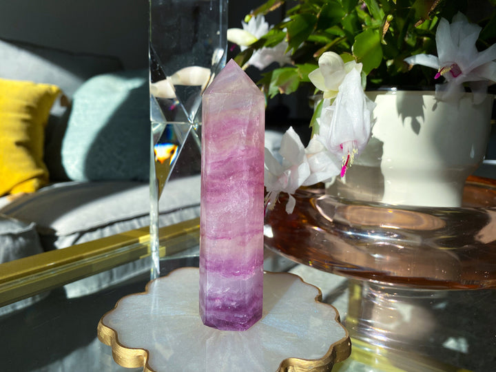 Large 4" Purple Fluorite Tower Point - Get Exact item - Balance - Intellect - Protection - Aura Cleanse - Communication - Visions