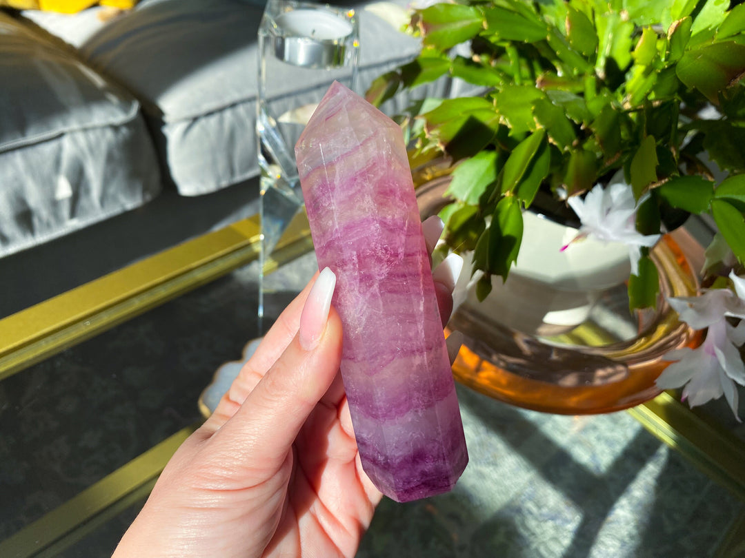 Large 4" Purple Fluorite Tower Point - Get Exact item - Balance - Intellect - Protection - Aura Cleanse - Communication - Visions