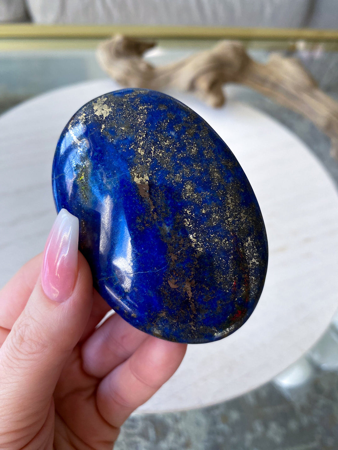 GORGEOUS Lapis Lazuli Palm Stone with Strong Pyrite - Peace - Truth - Wisdom - Serenity - Communication - Throat Chakra - Royal Blue