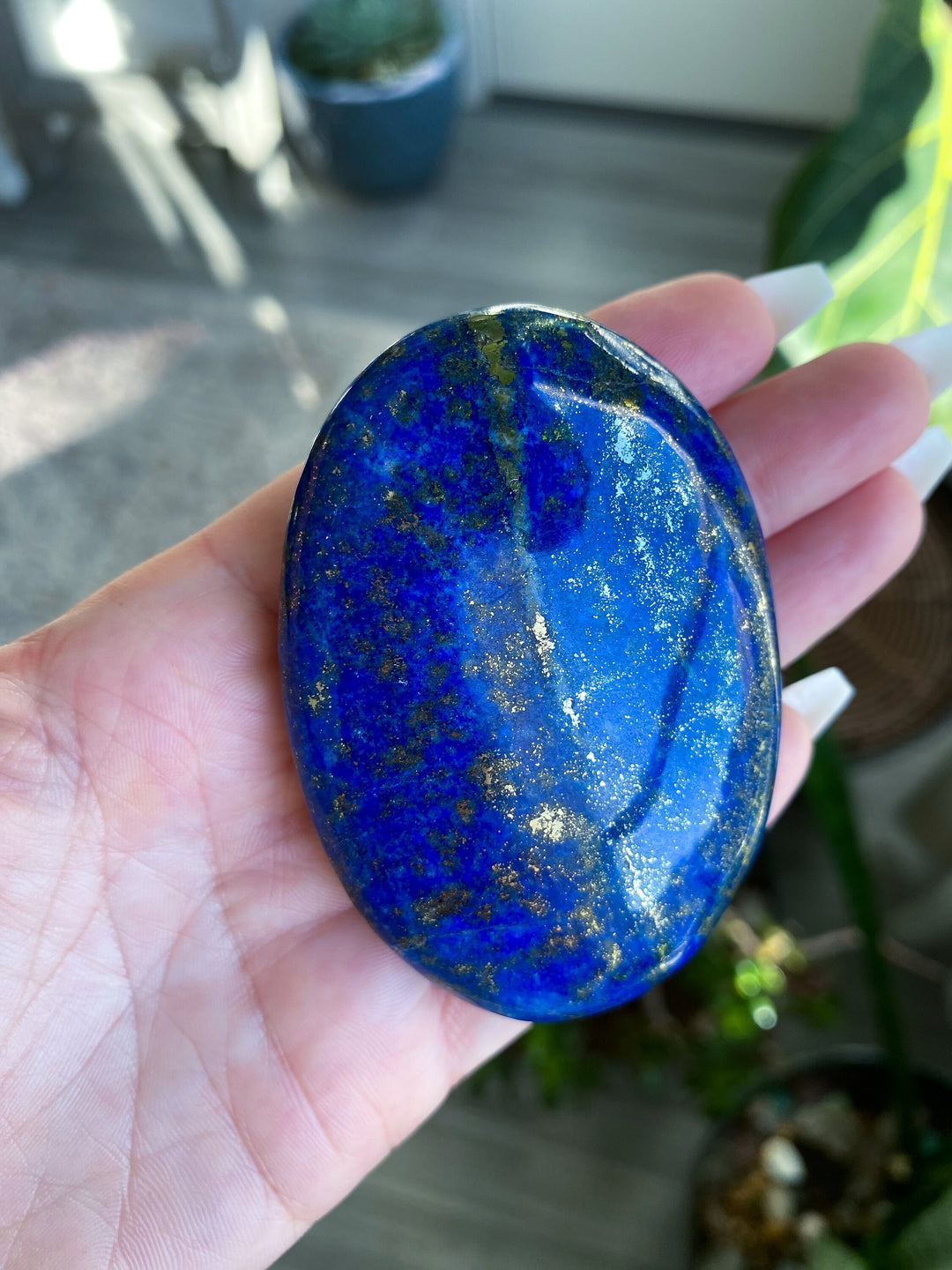 GORGEOUS Lapis Lazuli Palm Stone with Strong Pyrite - Peace - Truth - Wisdom - Serenity - Communication - Throat Chakra - Royal Blue
