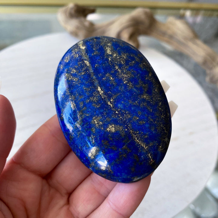 GORGEOUS Lapis Lazuli Palm Stone with Strong Pyrite - Peace - Truth - Wisdom - Serenity - Communication - Throat Chakra - Royal Blue