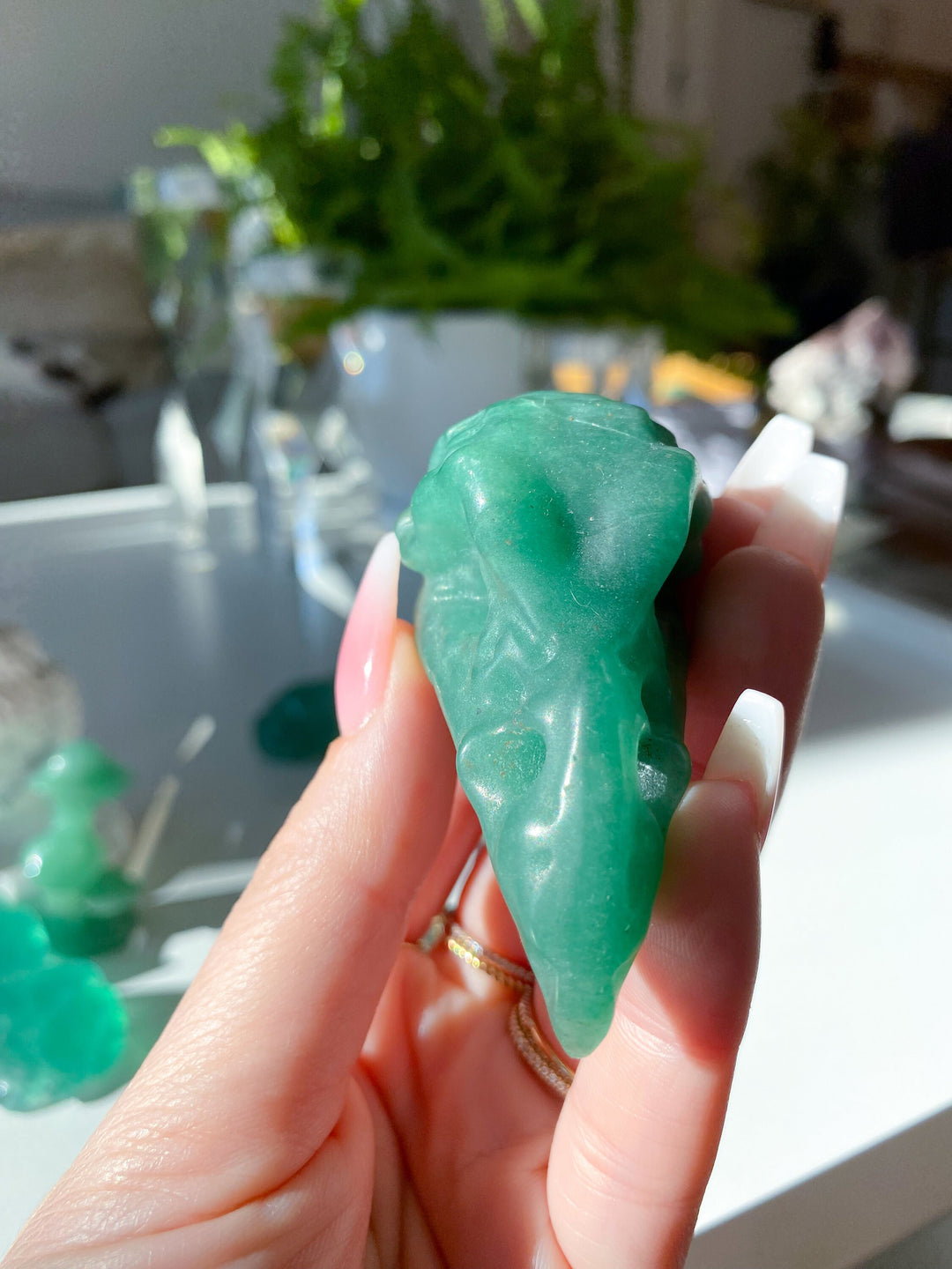 Green Aventurine Crow Skull 2" - Get This Exact Item - Health - Achievement - Success - Money - Remove Pain - Heart - Prosperity