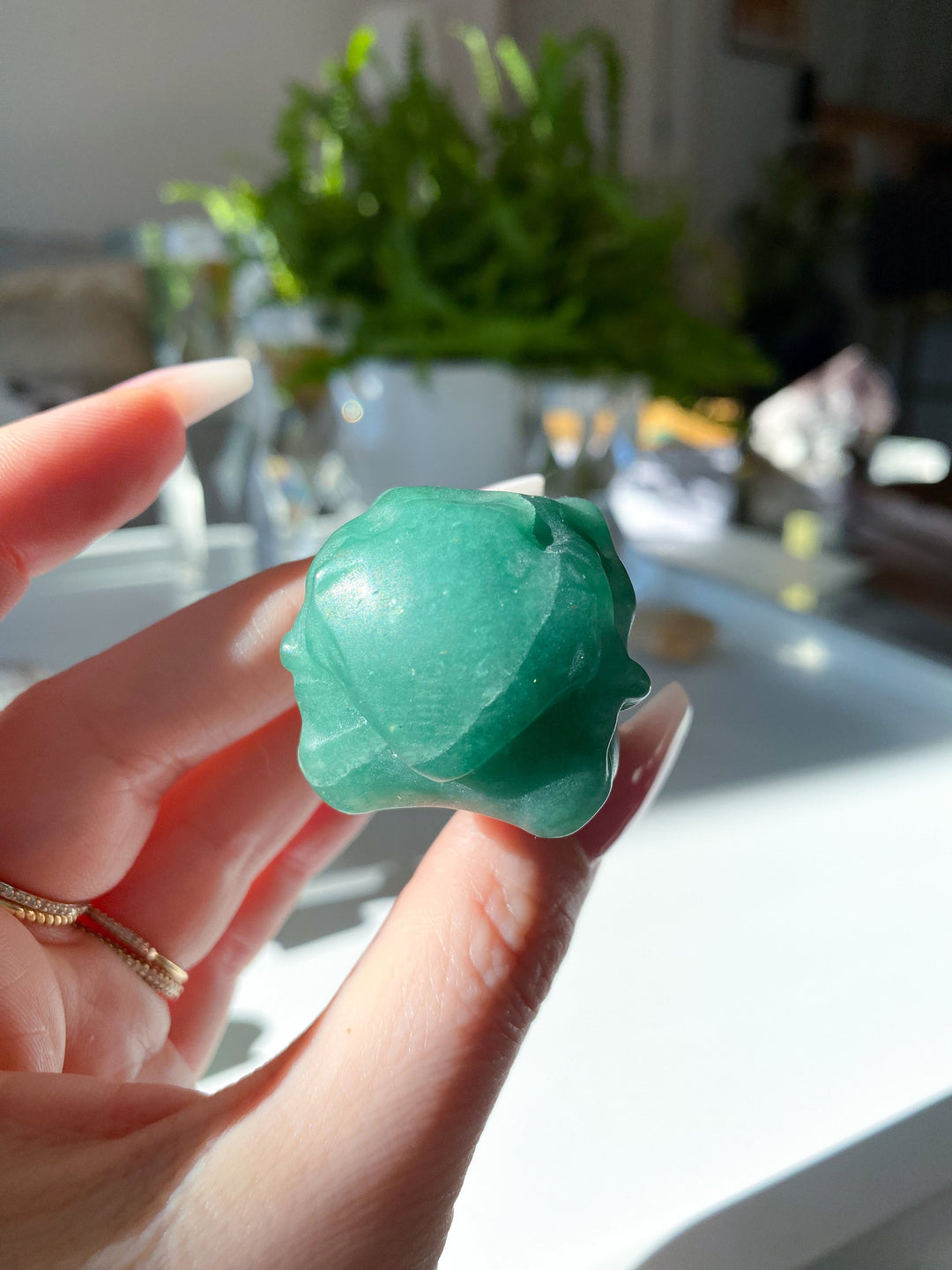 Green Aventurine Crow Skull 2" - Get This Exact Item - Health - Achievement - Success - Money - Remove Pain - Heart - Prosperity