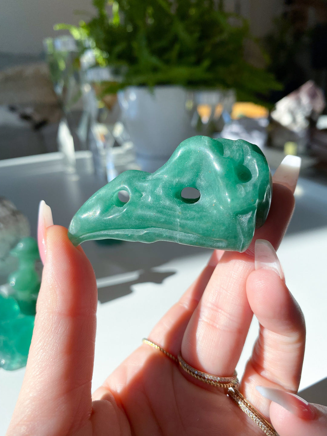 Green Aventurine Crow Skull 2" - Get This Exact Item - Health - Achievement - Success - Money - Remove Pain - Heart - Prosperity