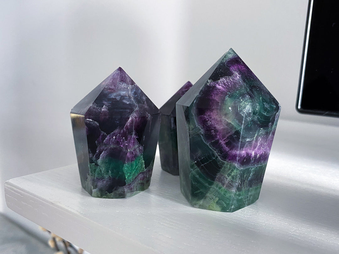 Deep Purple & Green Fluorite Polished Point