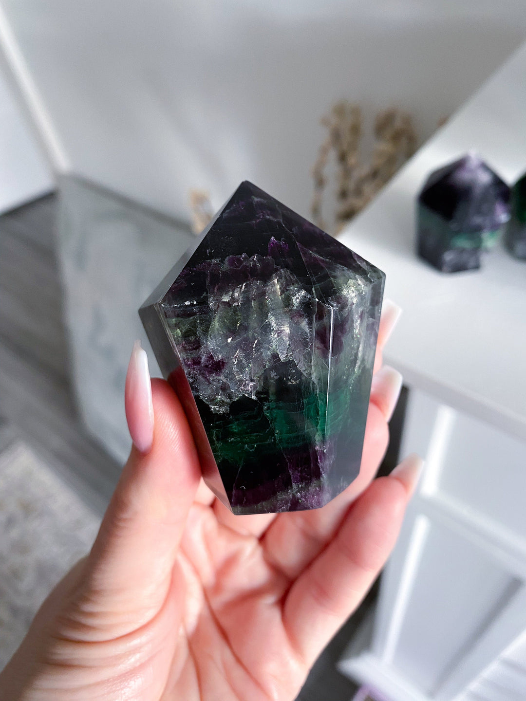 Deep Purple & Green Fluorite Polished Point