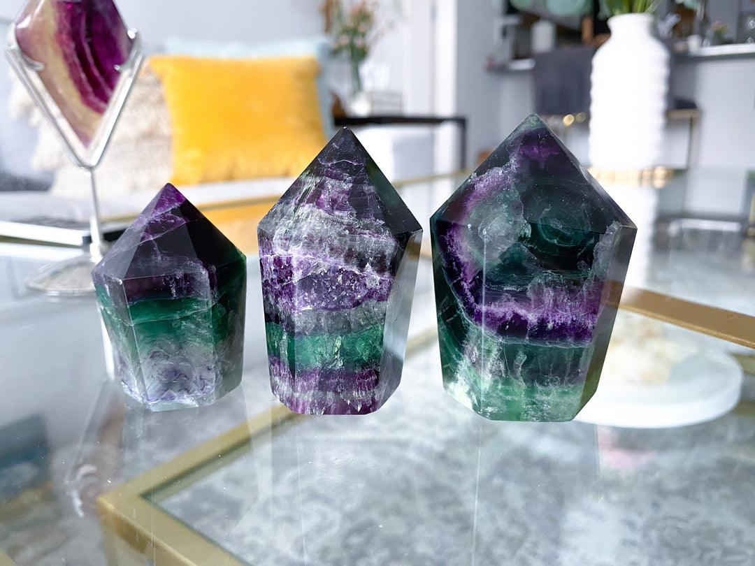 Deep Purple & Green Fluorite Polished Point