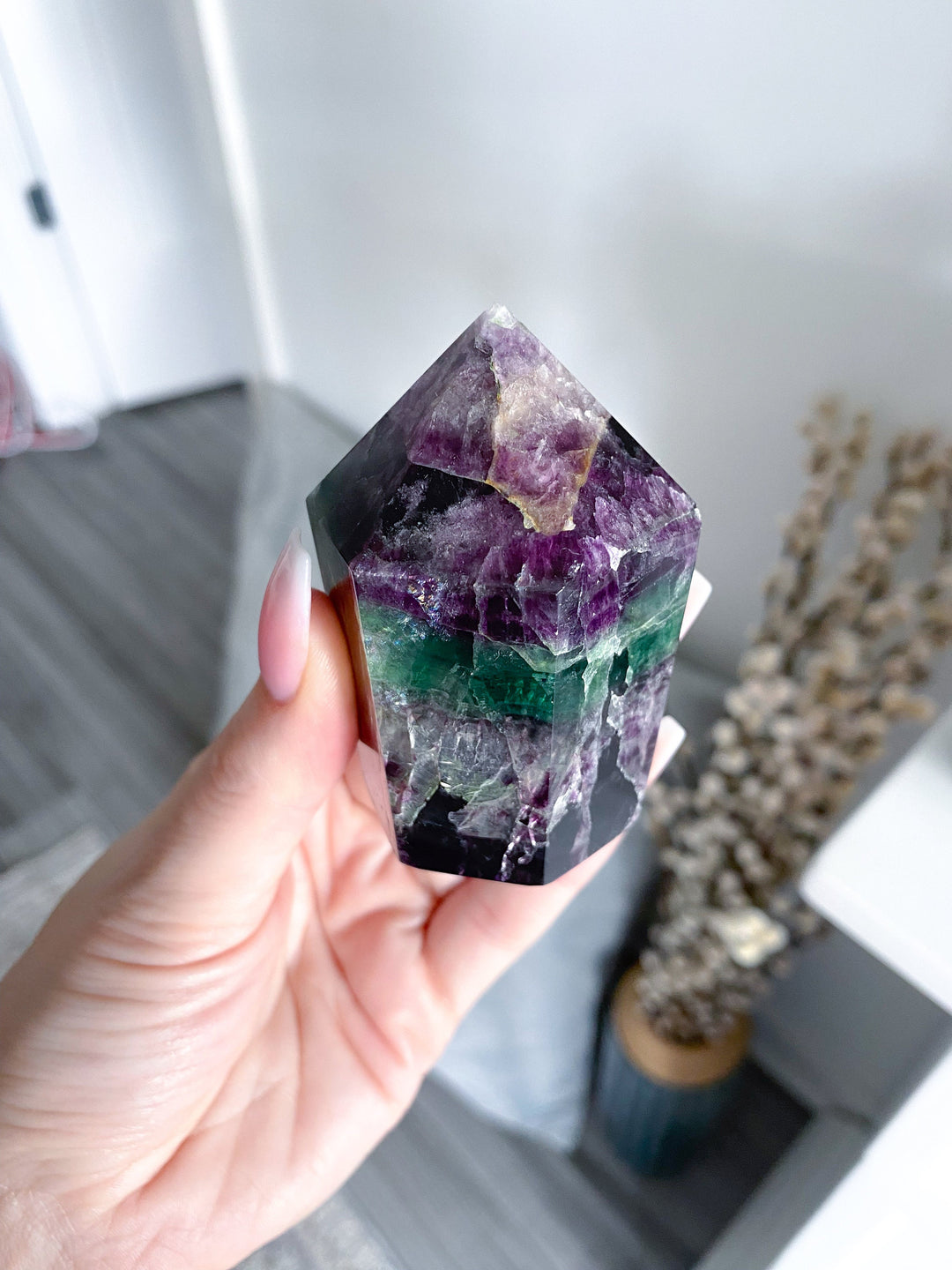 Deep Purple & Green Fluorite Polished Point