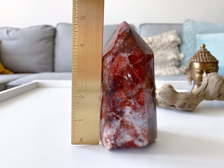 HEAVY, CHUNKY Fire Quartz Tower 5" 1.12lb - Heart Healing - Compassion - Fire Energy - Transformation