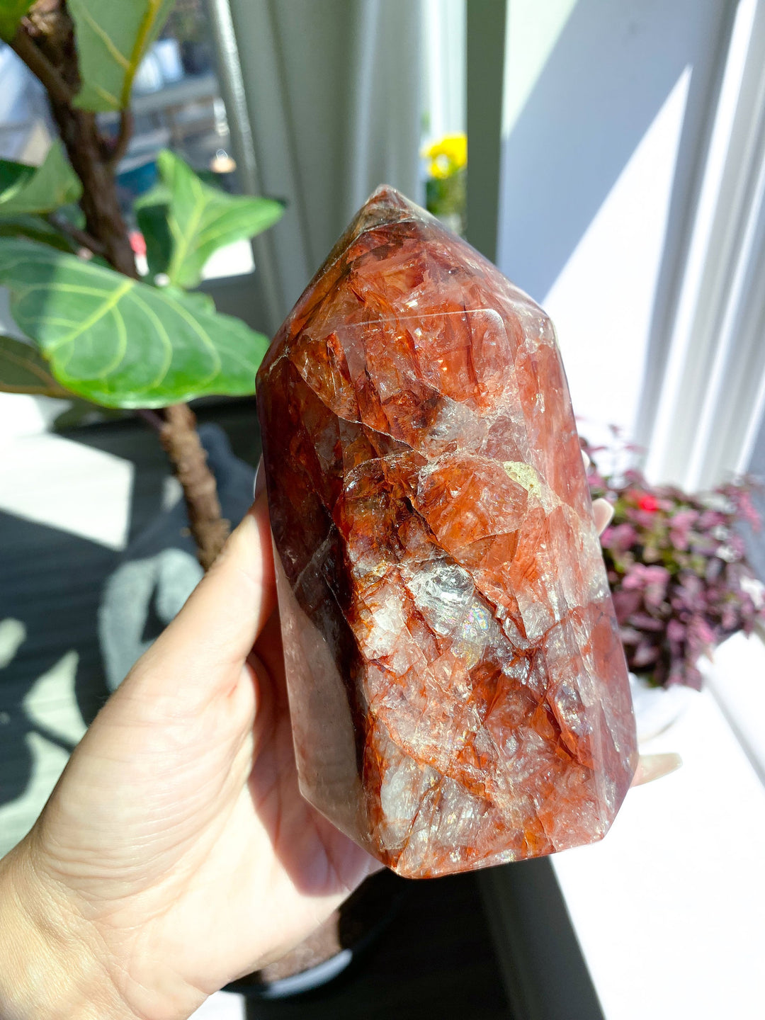 HEAVY, CHUNKY Fire Quartz Tower 5" 1.12lb - Heart Healing - Compassion - Fire Energy - Transformation