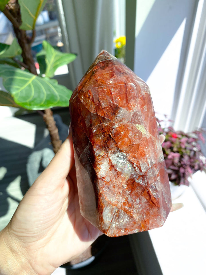 HEAVY, CHUNKY Fire Quartz Tower 5" 1.12lb - Heart Healing - Compassion - Fire Energy - Transformation