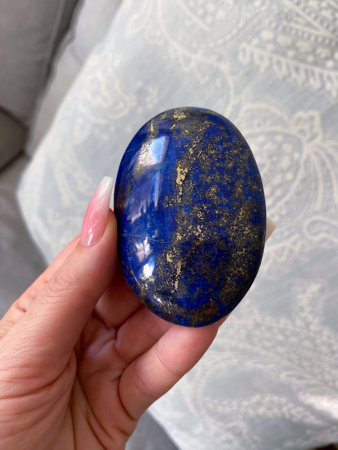 GORGEOUS Lapis Lazuli Palm Stone with Strong Pyrite - Peace - Truth - Wisdom - Serenity - Communication - Throat Chakra - Royal Blue