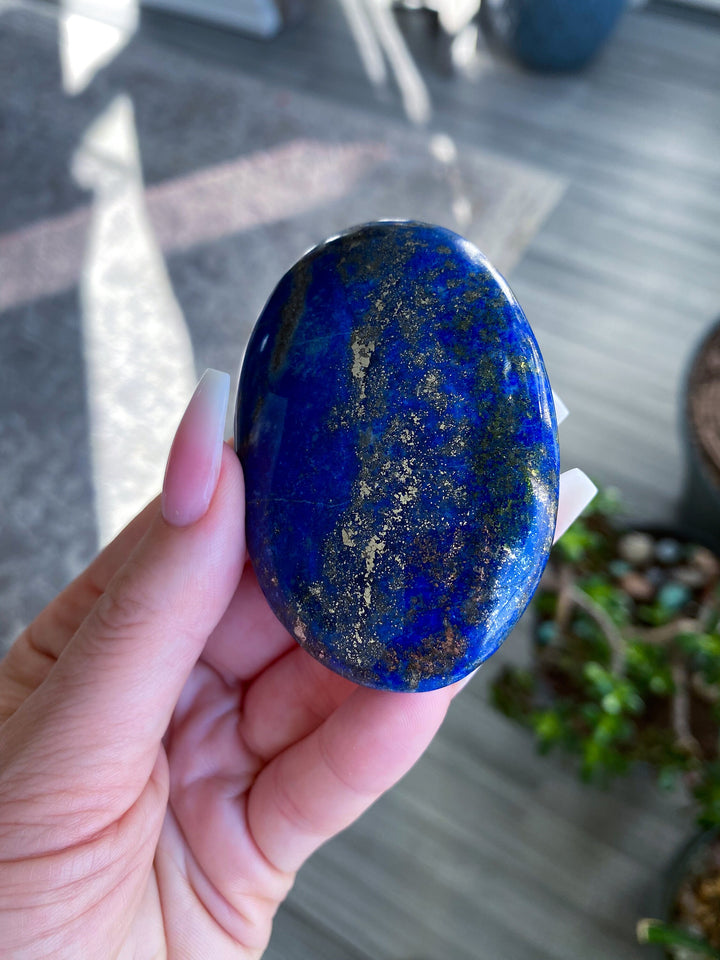 GORGEOUS Lapis Lazuli Palm Stone with Strong Pyrite - Peace - Truth - Wisdom - Serenity - Communication - Throat Chakra - Royal Blue