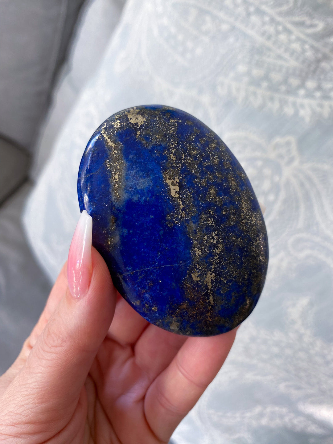 GORGEOUS Lapis Lazuli Palm Stone with Strong Pyrite - Peace - Truth - Wisdom - Serenity - Communication - Throat Chakra - Royal Blue