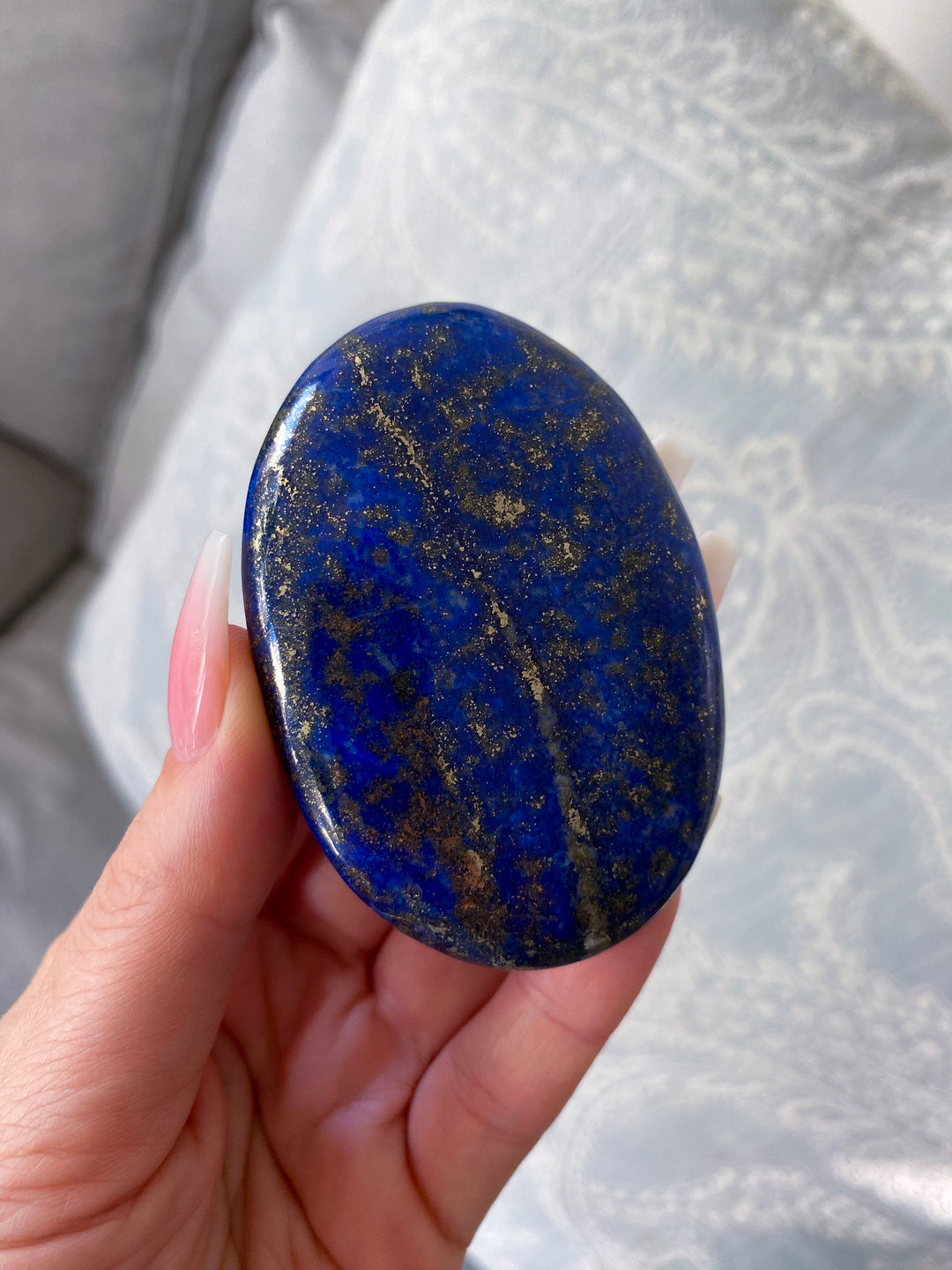 GORGEOUS Lapis Lazuli Palm Stone with Strong Pyrite - Peace - Truth - Wisdom - Serenity - Communication - Throat Chakra - Royal Blue