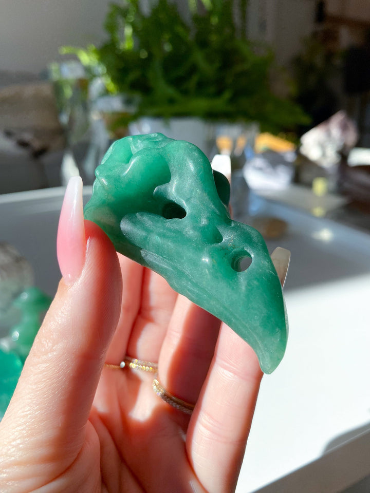 Green Aventurine Crow Skull 2" - Get This Exact Item - Health - Achievement - Success - Money - Remove Pain - Heart - Prosperity