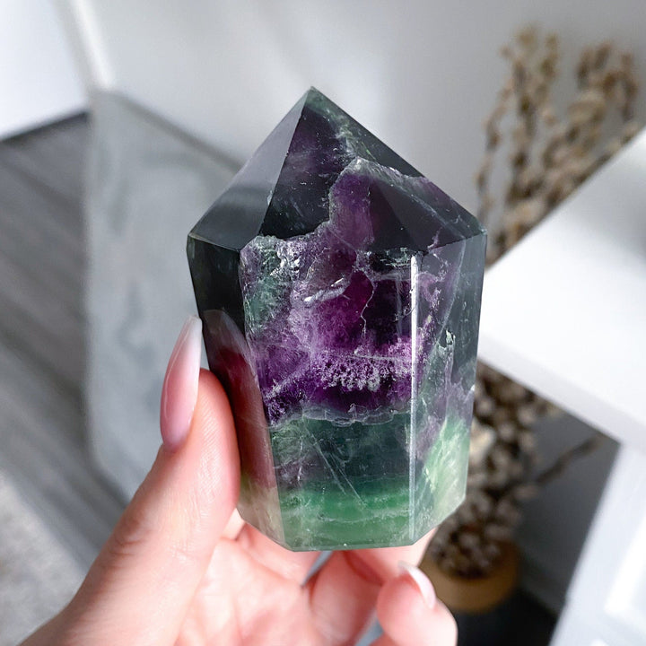 Deep Purple & Green Fluorite Polished Point