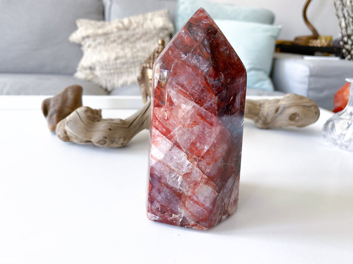 HEAVY, CHUNKY Fire Quartz Tower 5" 1.12lb - Heart Healing - Compassion - Fire Energy - Transformation